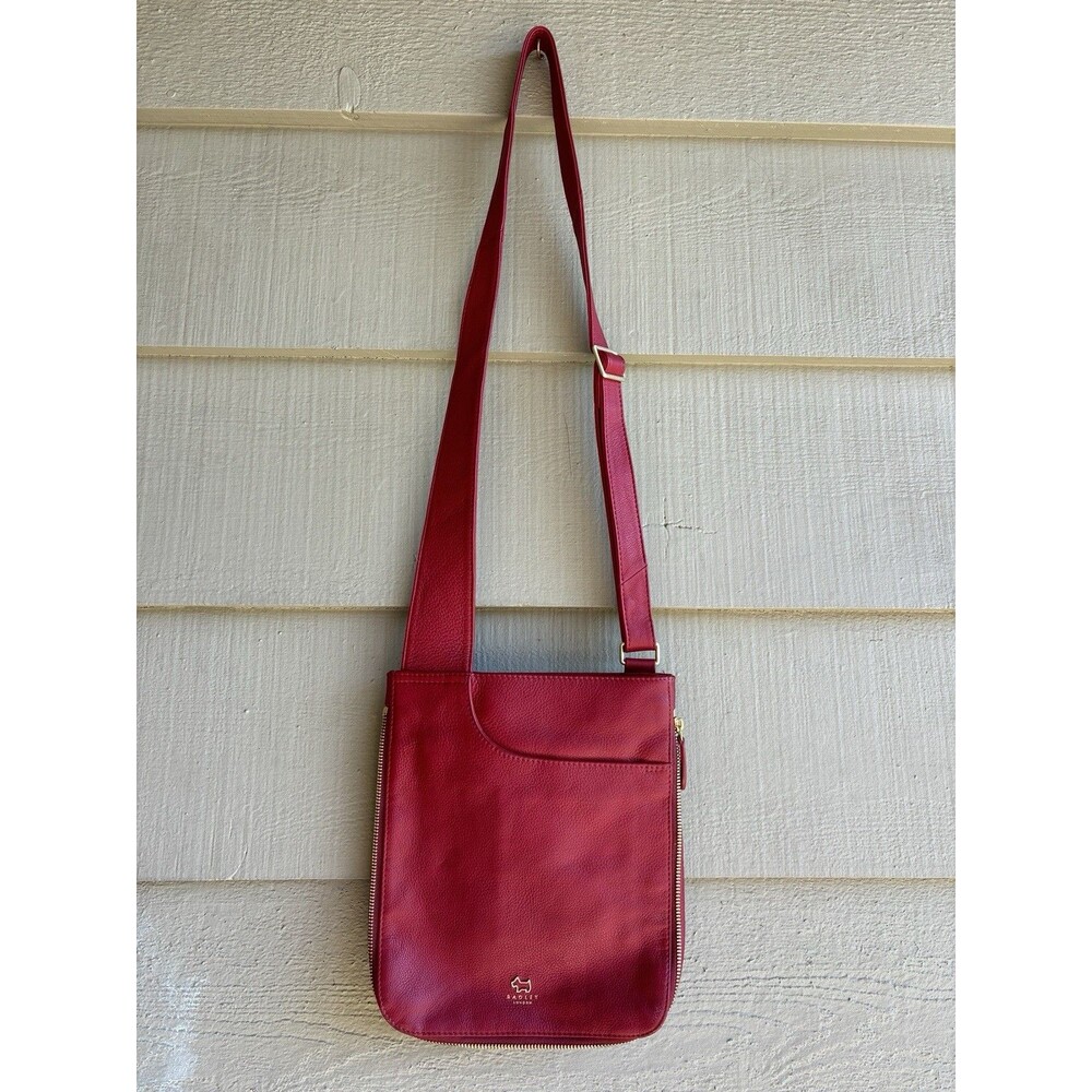 Radley London Red Leather Crossbody Bag Adjustable Strap Zip Pocket